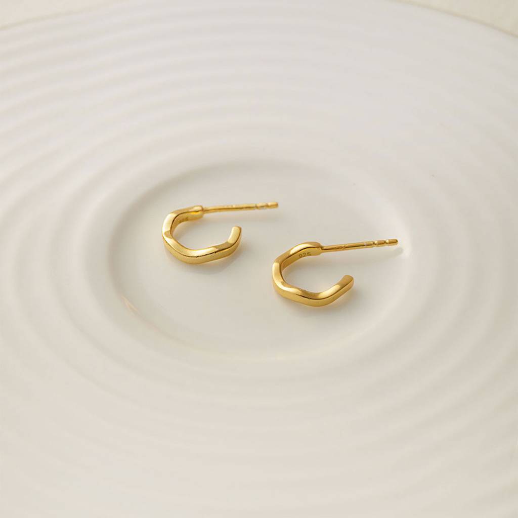 Mannash Wave It Up Yellow Gold Plated Sterling Silver French Hoop Earrings : MPYEH5831379