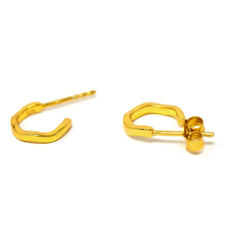Mannash Wave It Up Yellow Gold Plated Sterling Silver French Hoop Earrings : MPYEH5831379