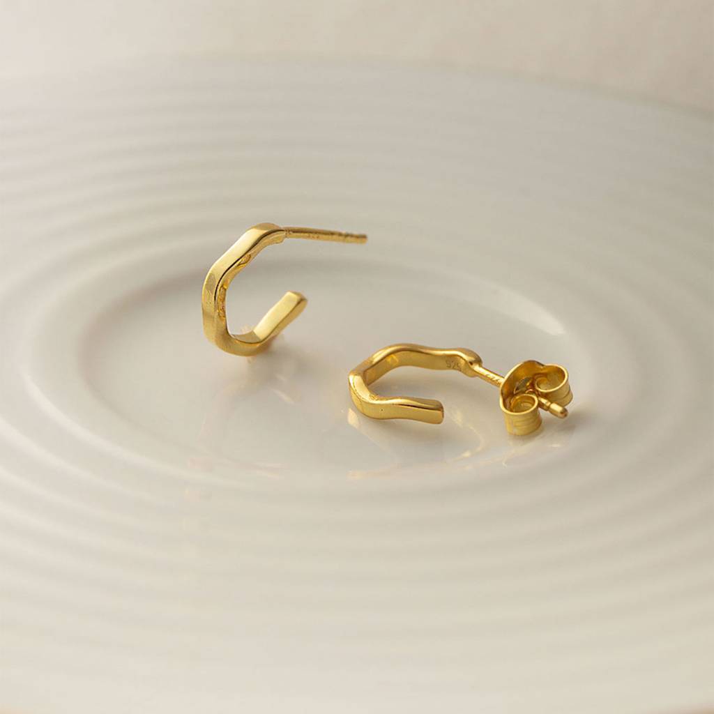 Mannash Wave It Up Yellow Gold Plated Sterling Silver French Hoop Earrings : MPYEH5831379