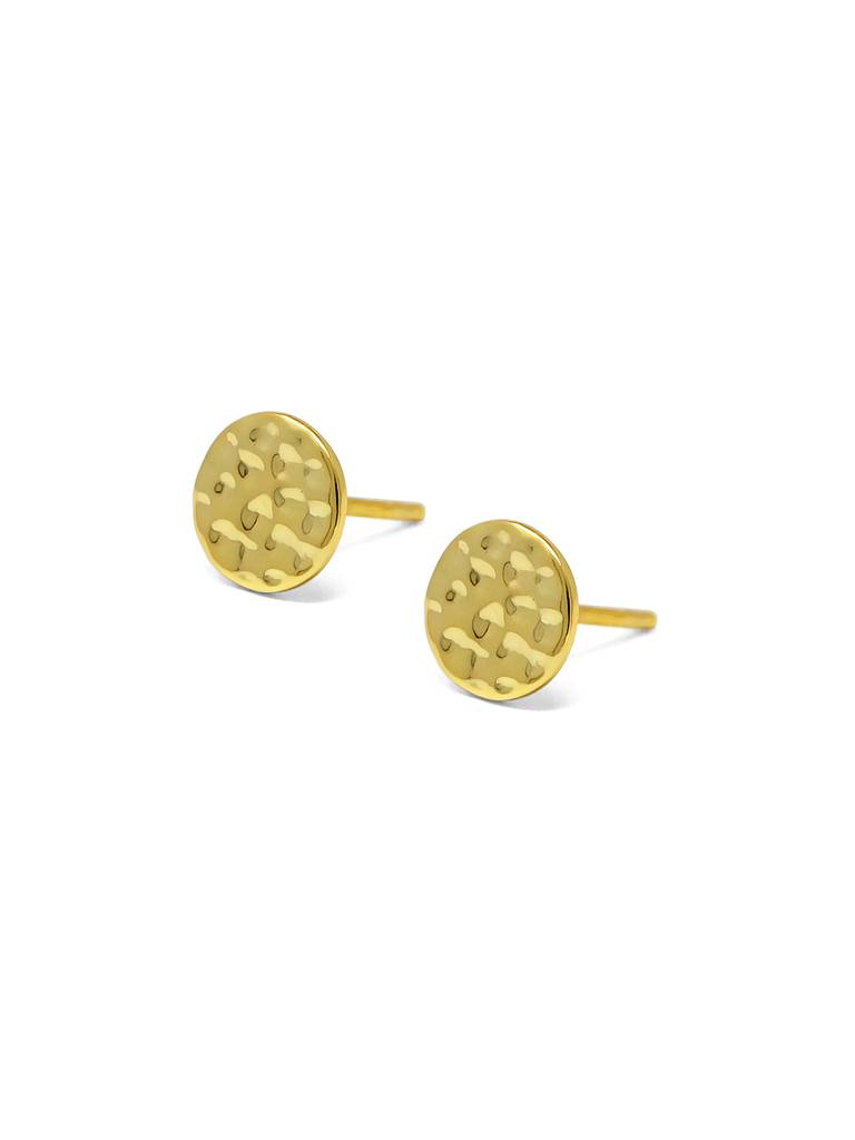 Mannash Hand Beaten Classic Mini Gold Plated Sterling Silver Stud Earrings : MPYES101D176