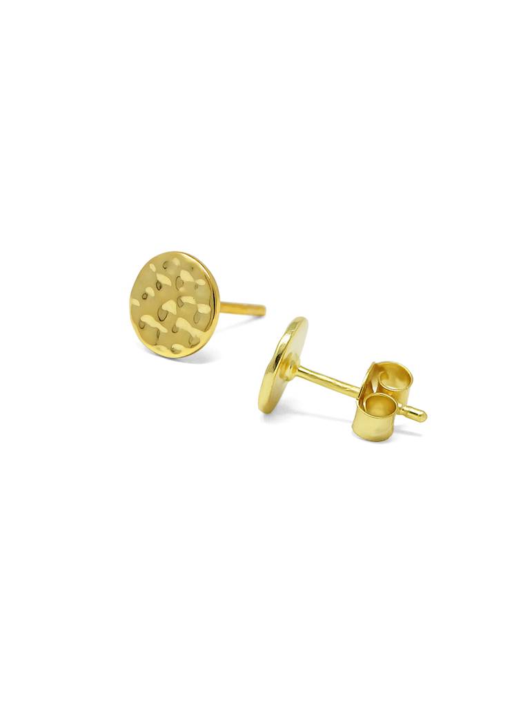 Mannash Hand Beaten Classic Mini Gold Plated Sterling Silver Stud Earrings : MPYES101D176