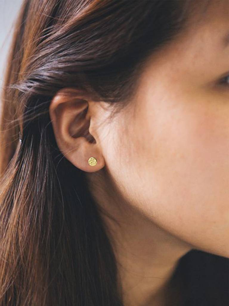 Mannash Hand Beaten Classic Mini Gold Plated Sterling Silver Stud Earrings : MPYES101D176