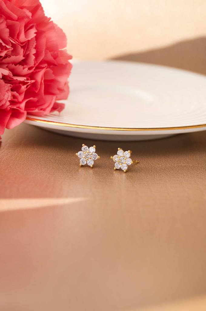 Shinning Flower Nakshatra Gold Plated Sterling Silver Stud Earrings : MPYES503D2284