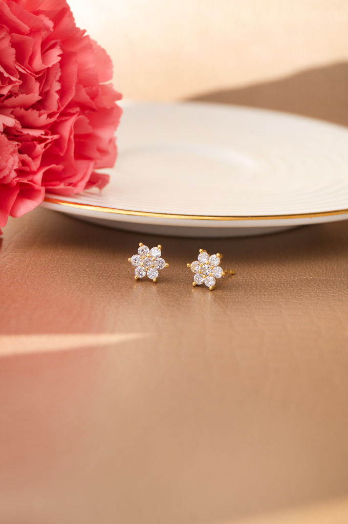 Shinning Flower Nakshatra Gold Plated Sterling Silver Stud Earrings : MPYES503D2284