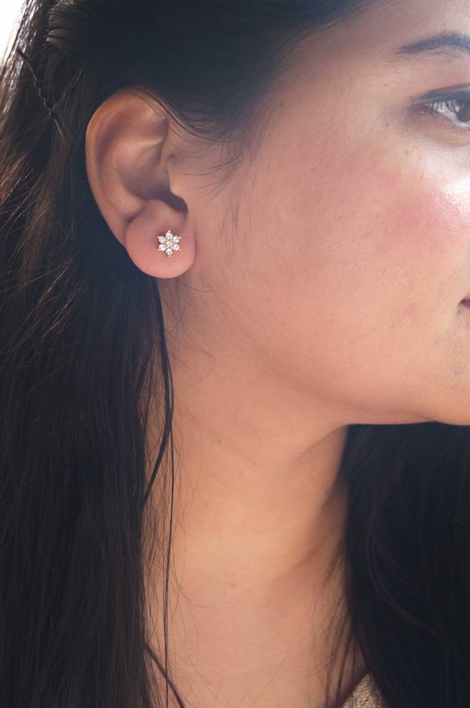 Shinning Flower Nakshatra Gold Plated Sterling Silver Stud Earrings : MPYES503D2284