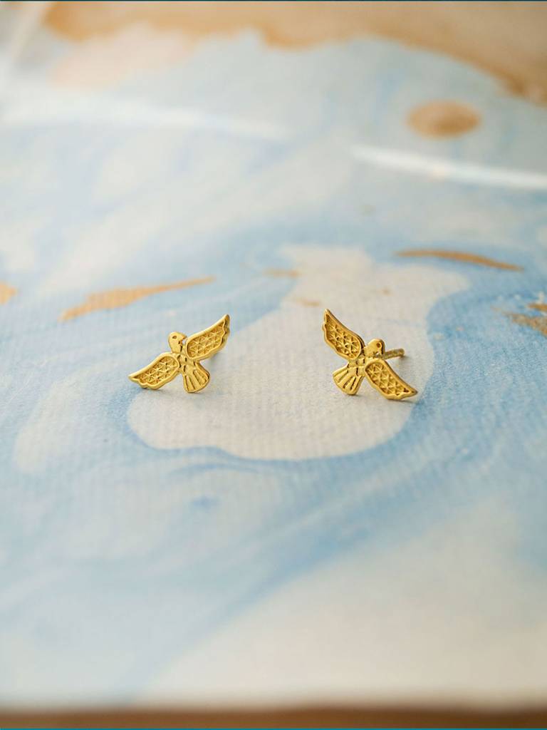 Mannash Graceful Bird Gold Plated Sterling Silver Stud Earrings : MPYES556D1318