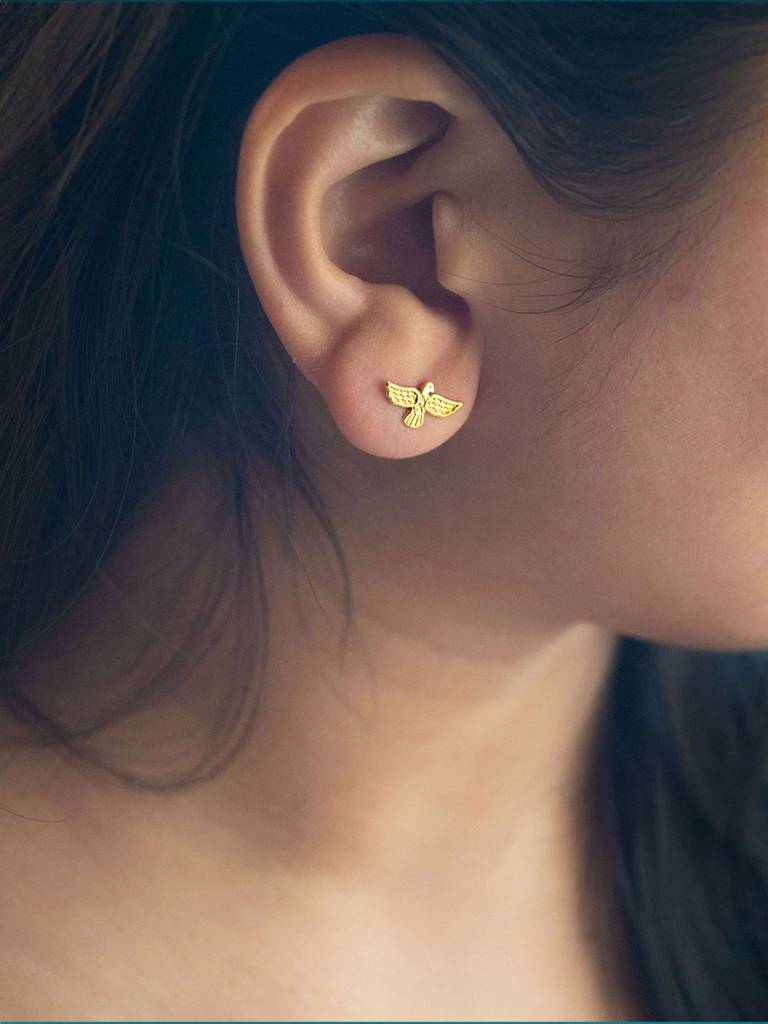 Mannash Graceful Bird Gold Plated Sterling Silver Stud Earrings : MPYES556D1318