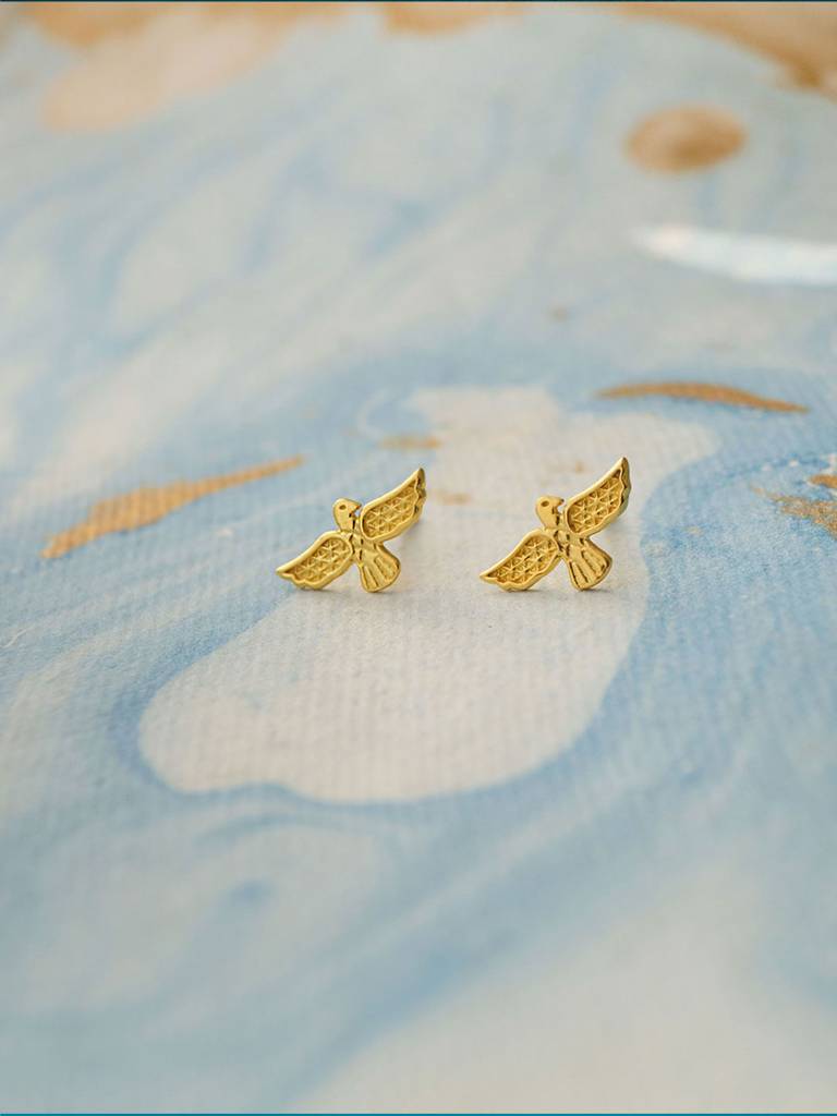 Mannash Graceful Bird Gold Plated Sterling Silver Stud Earrings : MPYES556D1318