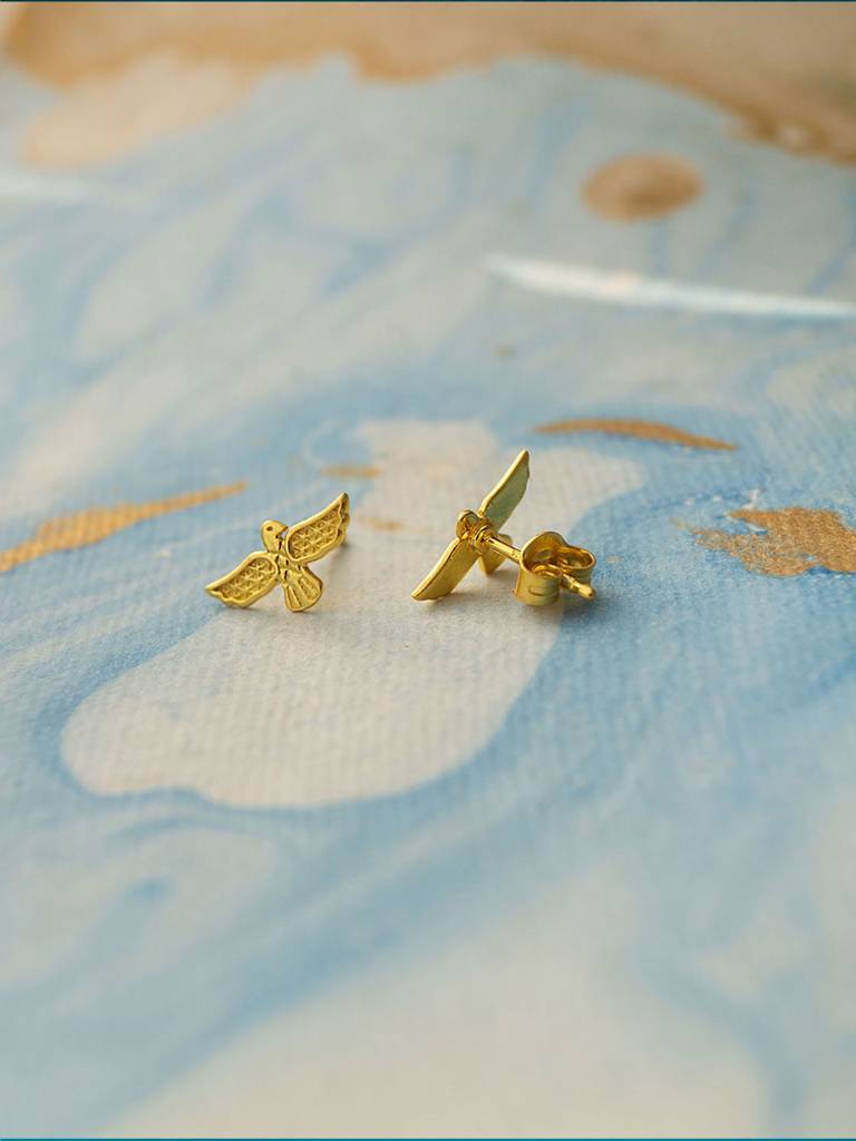 Mannash Graceful Bird Gold Plated Sterling Silver Stud Earrings : MPYES556D1318