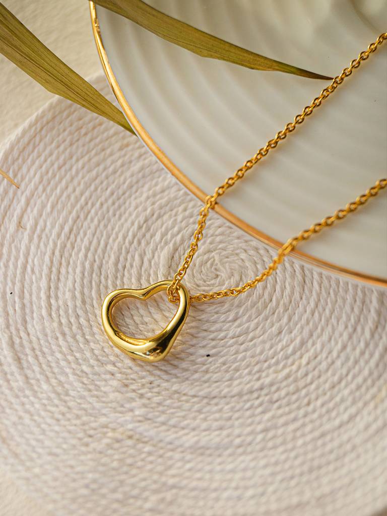 Mannash Slip On Heart Gold Plated 925 Sterling Silver Pendant Chain Necklace