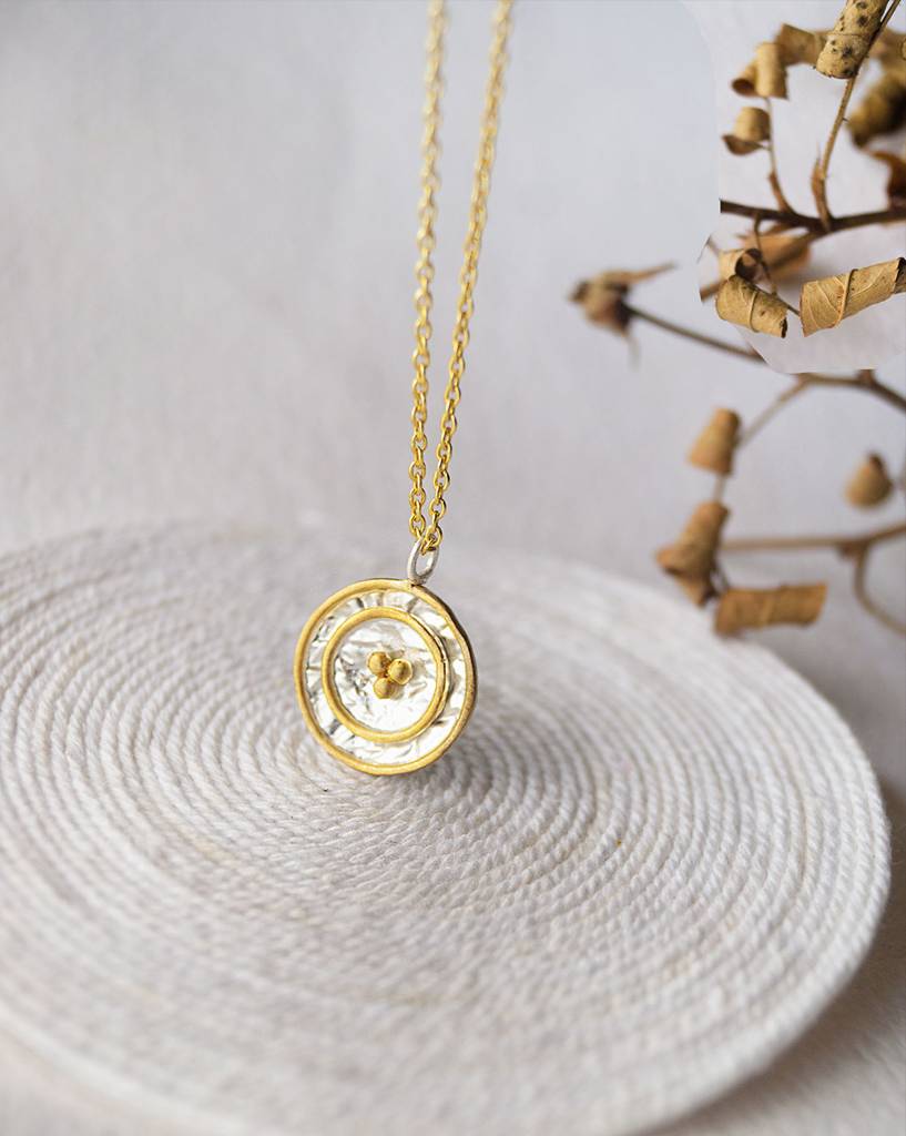 Mannash Shimmering Gold Granulation Sterling Silver Pendant Necklace : MPYNCP98D172
