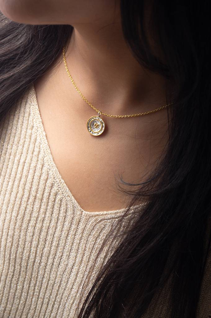 Mannash Shimmering Gold Granulation Sterling Silver Pendant Necklace : MPYNCP98D172