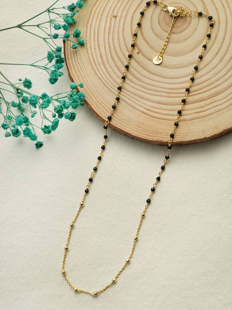 Minimal Beaded Station Rose Gold Plated Sterling Silver Mangalsutra Necklace : MPYNM857D1989