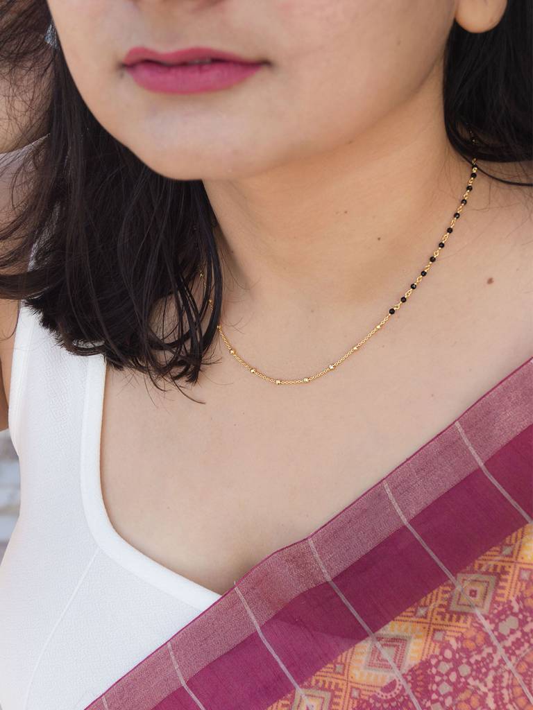 Minimal Beaded Station Rose Gold Plated Sterling Silver Mangalsutra Necklace : MPYNM857D1989
