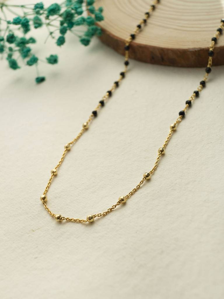 Minimal Beaded Station Rose Gold Plated Sterling Silver Mangalsutra Necklace : MPYNM857D1989