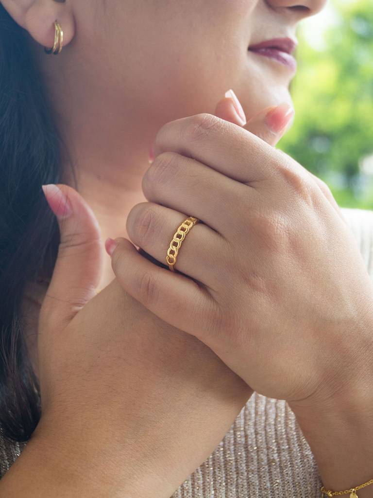 Interlinked Cuban Chain Gold Plated Sterling Silver Adjustable Ring : MPYRA644D1518