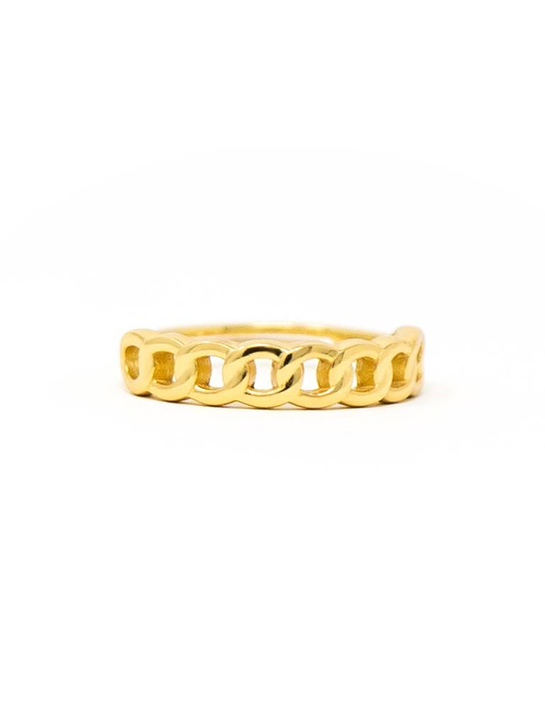 Interlinked Cuban Chain Gold Plated Sterling Silver Adjustable Ring : MPYRA644D1518