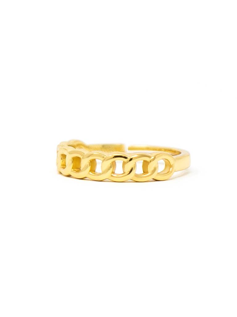 Interlinked Cuban Chain Gold Plated Sterling Silver Adjustable Ring : MPYRA644D1518