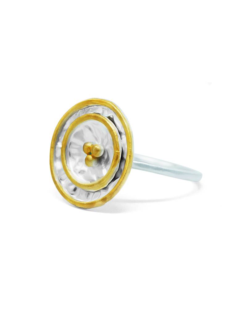 Shimmering Gold Granulation Statement Sterling Silver Ring : MPYRS98D174