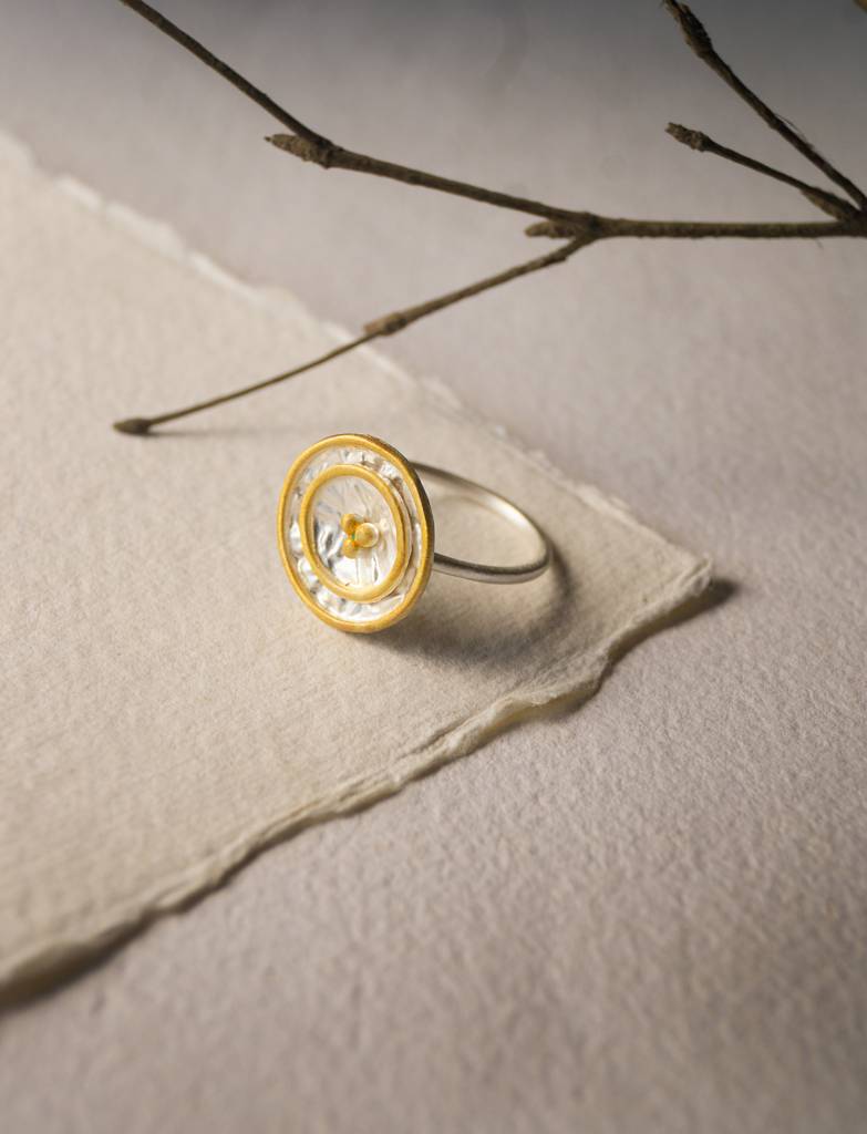 Shimmering Gold Granulation Statement Sterling Silver Ring : MPYRS98D174