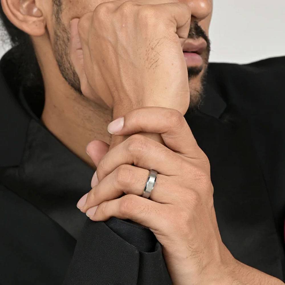 Men Silver-Plated Band Tungsten Finger Ring : MR013-6