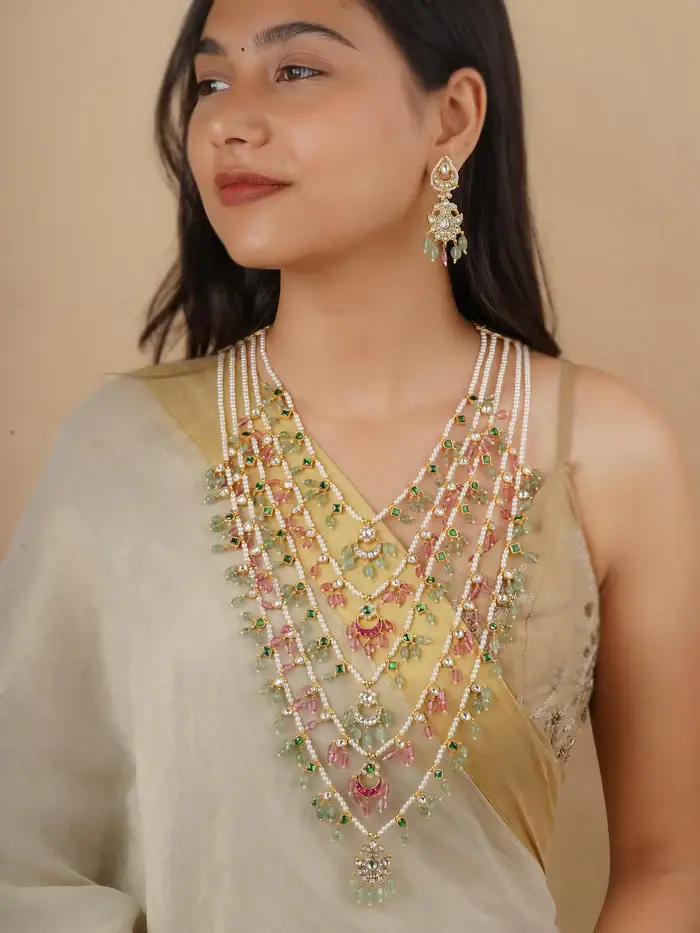 Multi-Color Gold Plated Mishr Necklace Set : MR-S730M