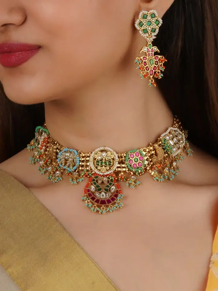 Multicolor Gold Plated Mishr Necklace Set : MR-S746M