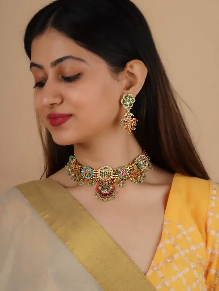 Multicolor Gold Plated Mishr Necklace Set : MR-S746M
