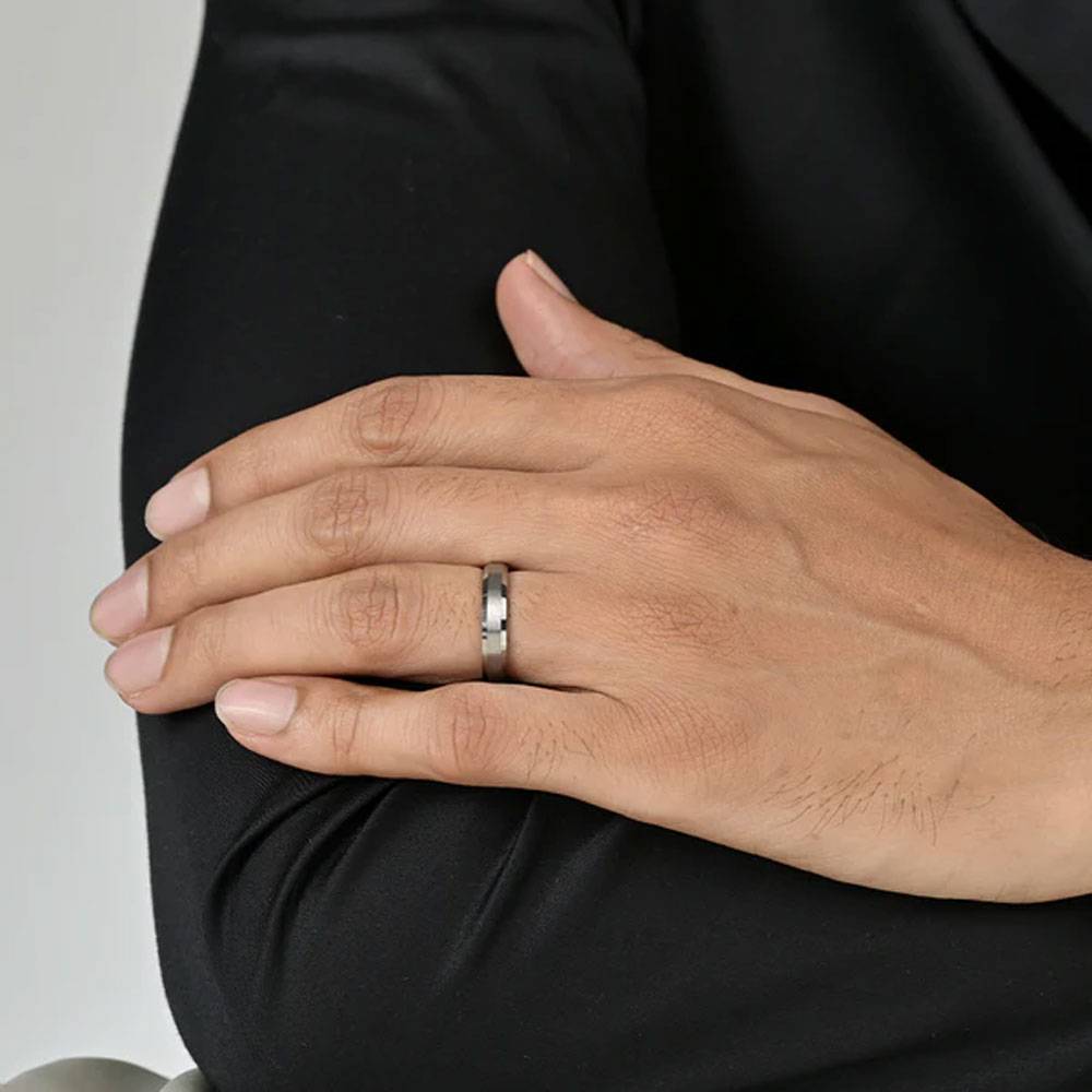 Finger Mens Silver Band Ring Plain Rectangular Mid Little Finger