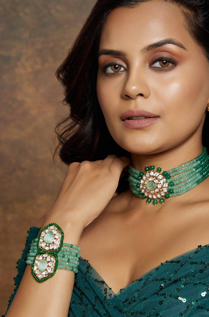 Multi Shaded Green Polki Bracelet