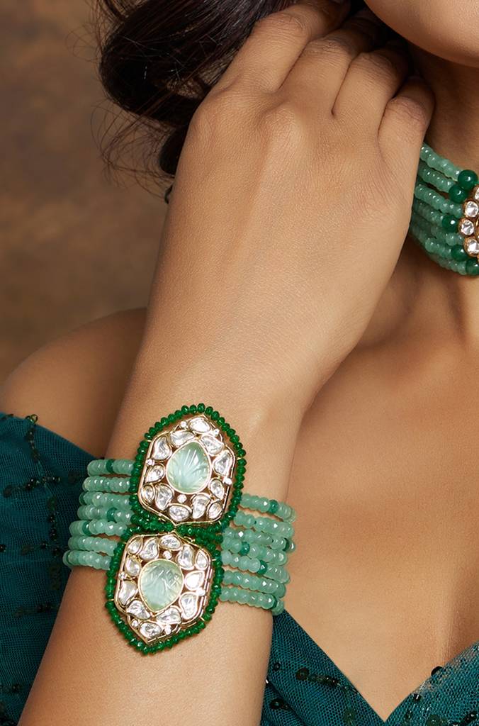 Multi Shaded Green Polki Bracelet