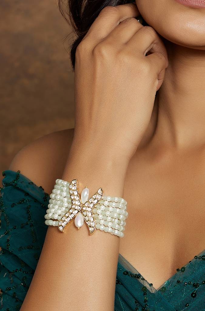 Green & White Polki Bracelet