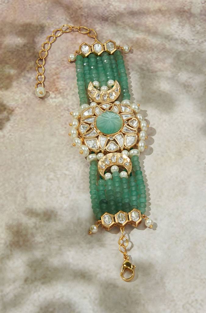 Gold Tone Green Polki Bracelet