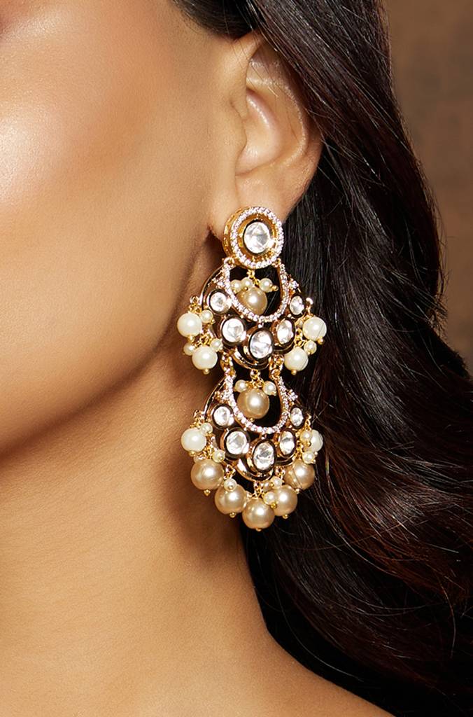 Gold Tone Kundan Polki Earring