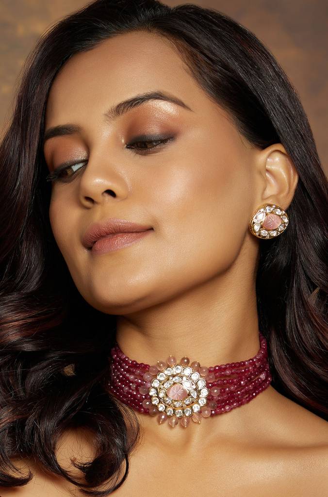 Red & Golden Polki Necklace Set