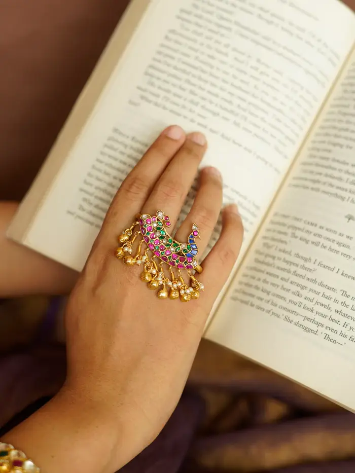 Multicolor Gold Plated Jadau-Kundan Ring : MRNG180M