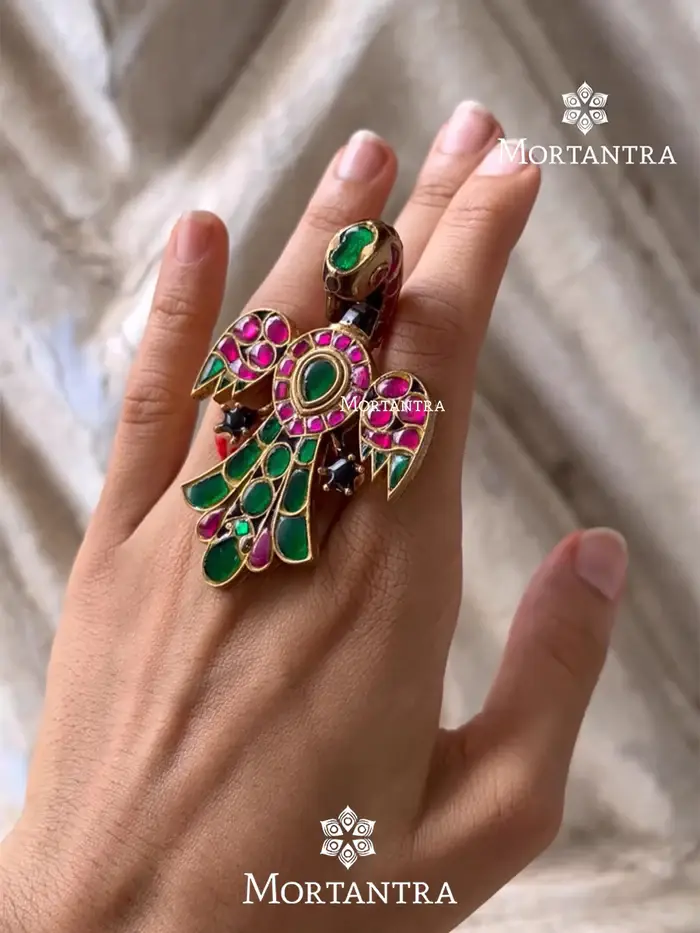 Multi Color Goldplated Jadau Kundan Ring : MRNG91M
