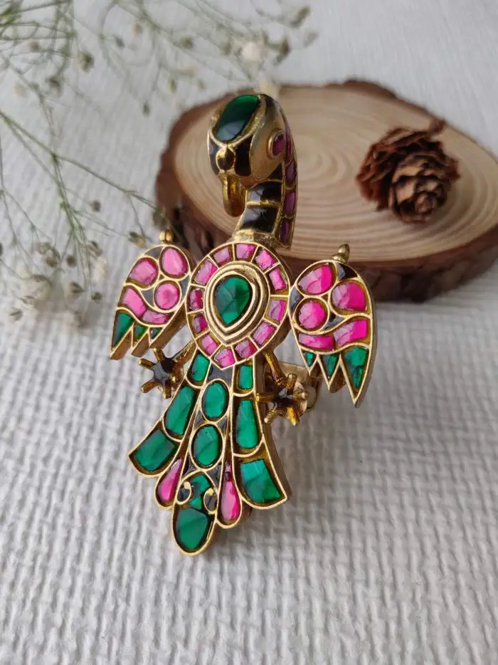 Multi Color Goldplated Jadau Kundan Ring : MRNG91M