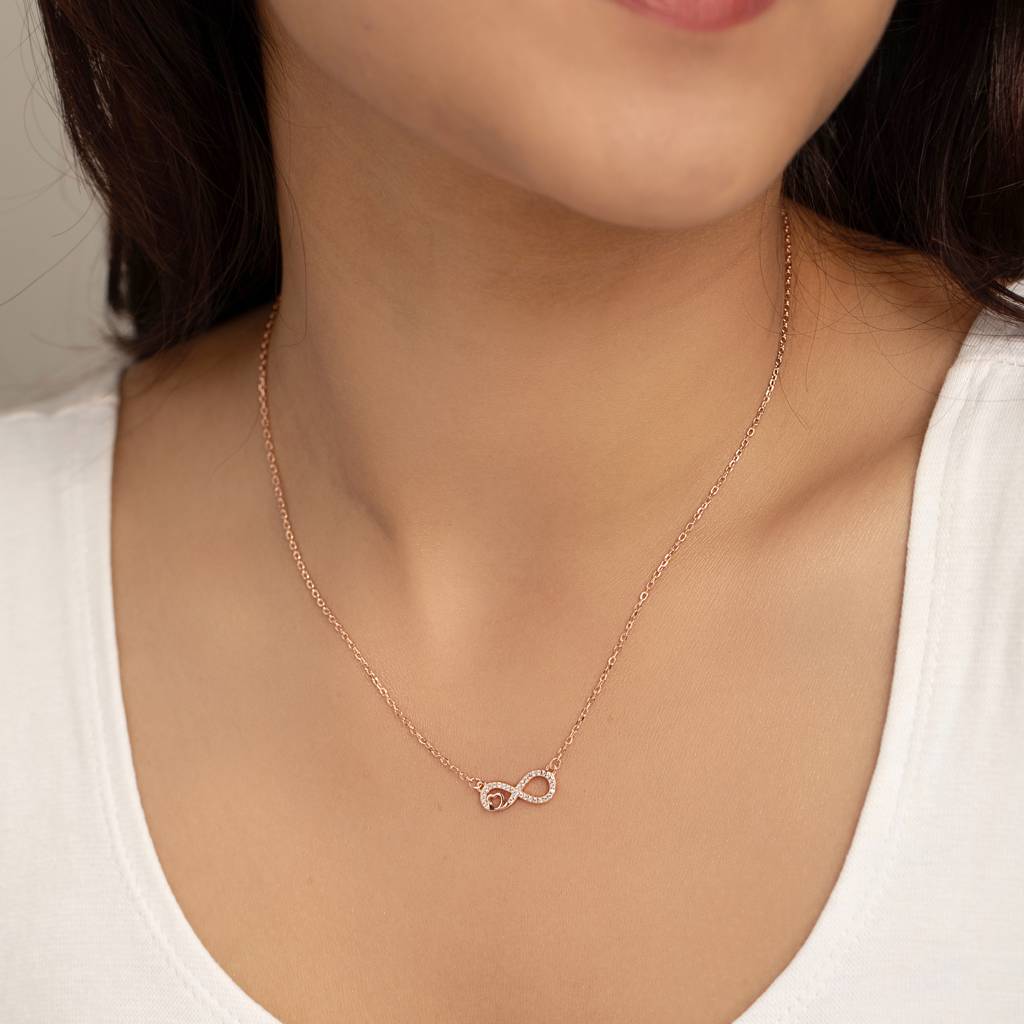 925 Sterling Silver Rose Gold Infinity & Heart Pendant Necklace With Cubic Zirconia : RJSPPN39