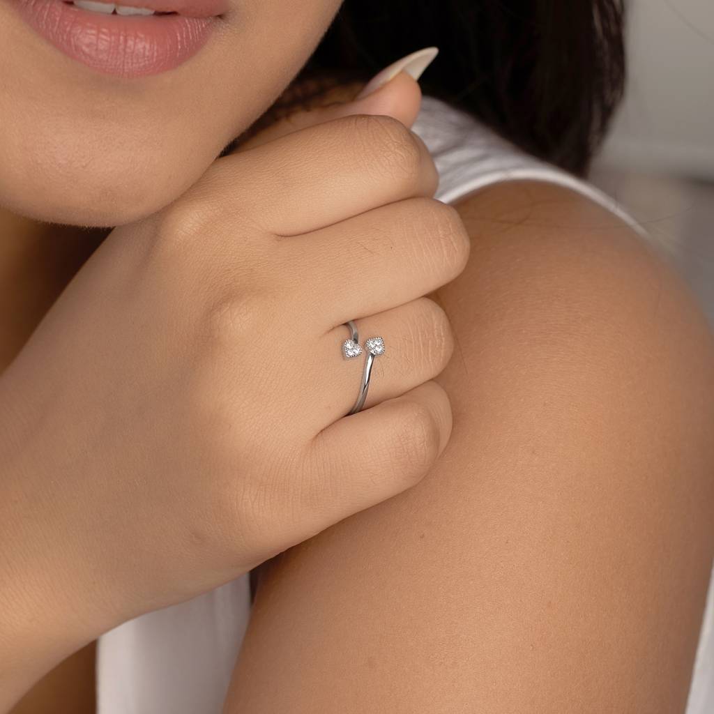 925 Sterling Silver Double Heart Open Ring With Cubic Zirconia Accents : RJSPRG50