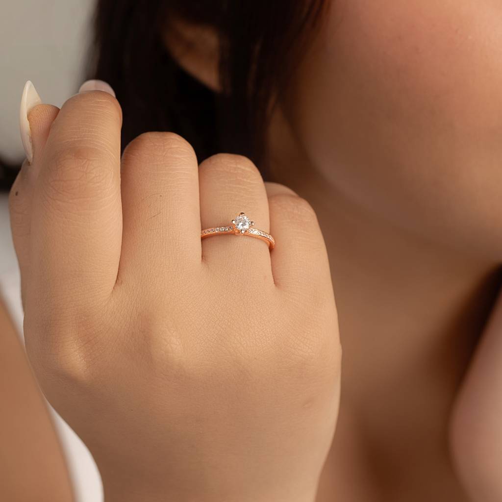 925 Sterling Silver Rose Gold Solitaire Engagement Ring : RJSPRG42