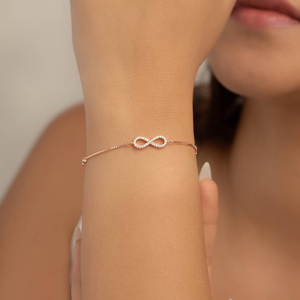 925 Sterling Silver Rose Gold Cz Infinity Symbol Bracelet : RJSPBR24