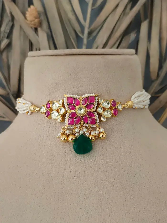 Pink Color Gold Plated Jadau Kundan Necklace Set : MS1329P