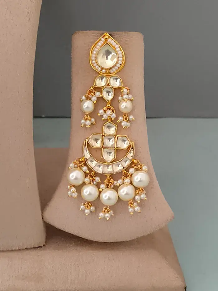 White Color Gold Plated Jadau Kundan Necklace Set : MS1486Y