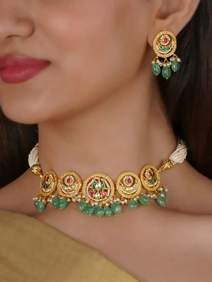 Multicolor Gold-Plated Jadau Kundan Necklace Set : MS1976M
