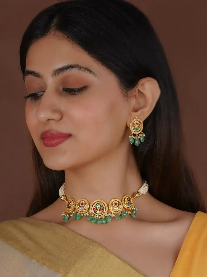 Multicolor Gold-Plated Jadau Kundan Necklace Set : MS1976M