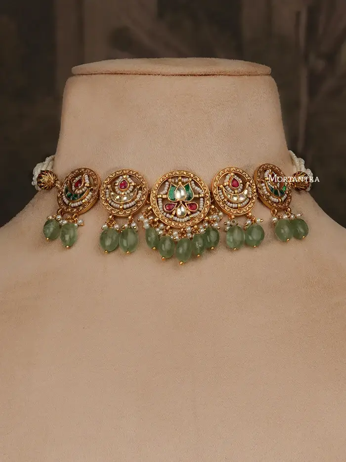 Multicolor Gold-Plated Jadau Kundan Necklace Set : MS1976M