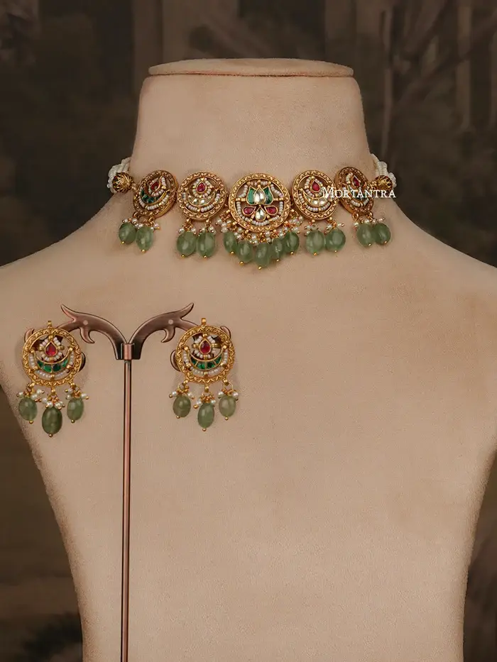 Multicolor Gold-Plated Jadau Kundan Necklace Set : MS1976M