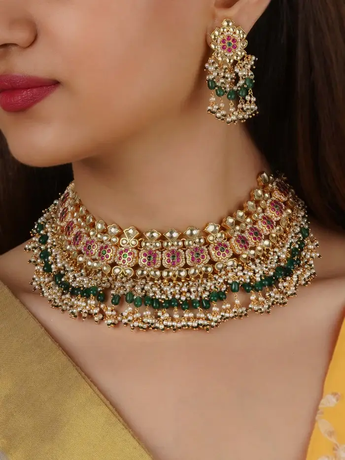 Gold Plated Jadau Kundan Necklace Set : MS2045M