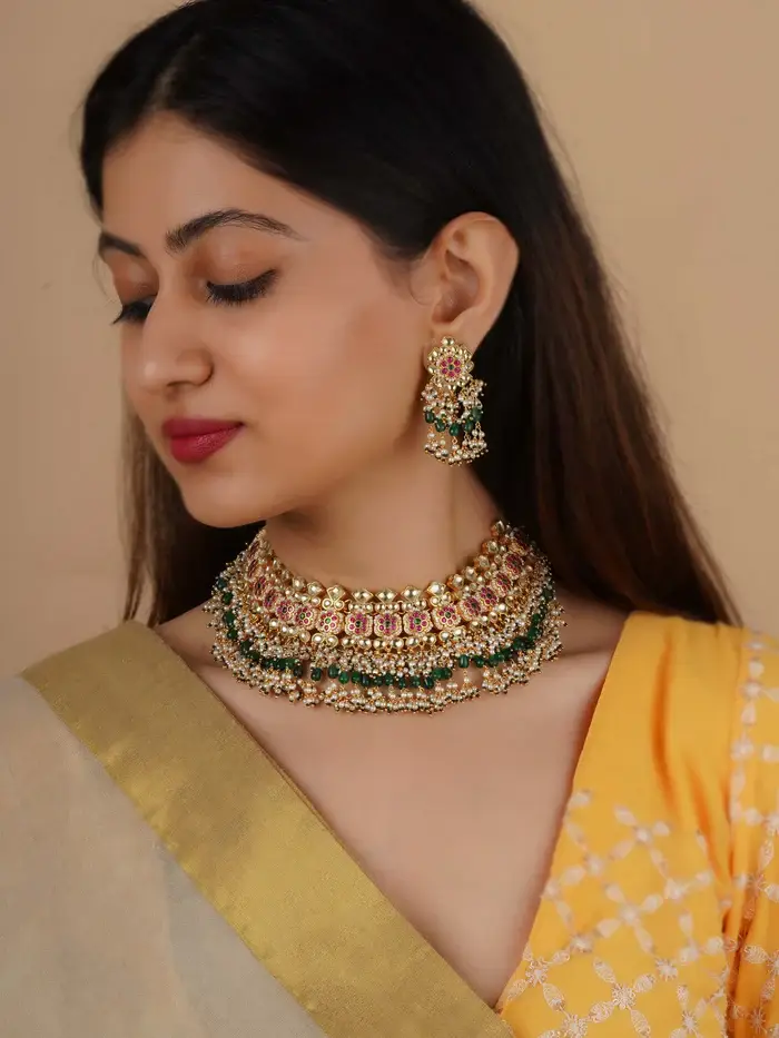Gold Plated Jadau Kundan Necklace Set : MS2045M
